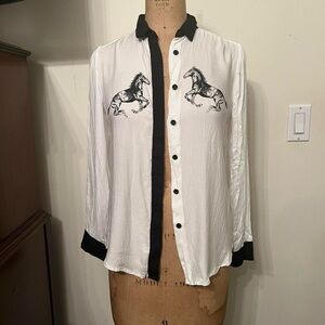 Y2K Lupe Western Horse Long Sleeve Button Down Blouse Top